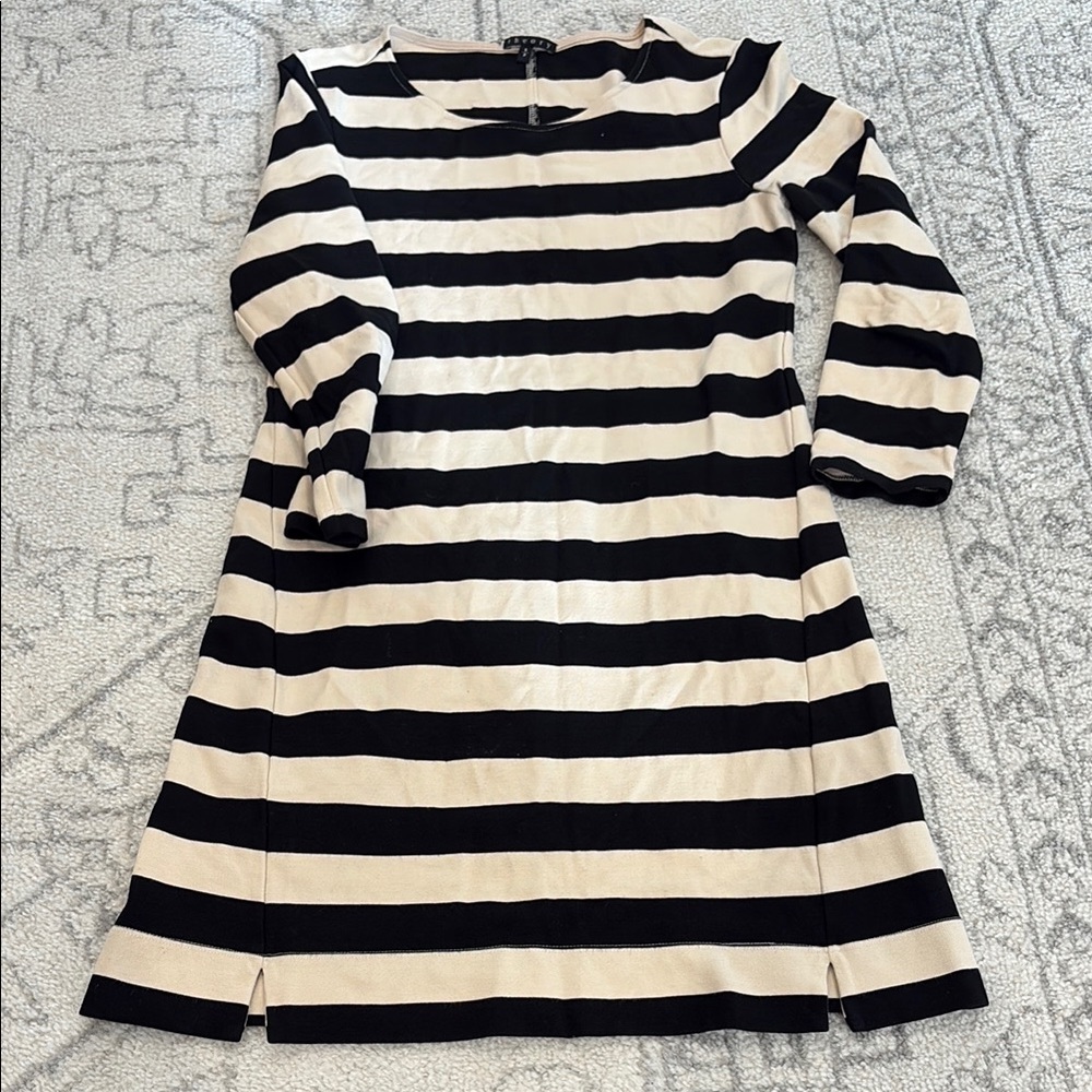 THEORY Women's Black & Beige Stripe Scoop Neck Jersey Knit Shift Dress Sz S